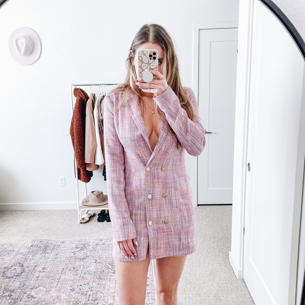 Lovers + Friends Pink Tweed Mini Blazer Dress